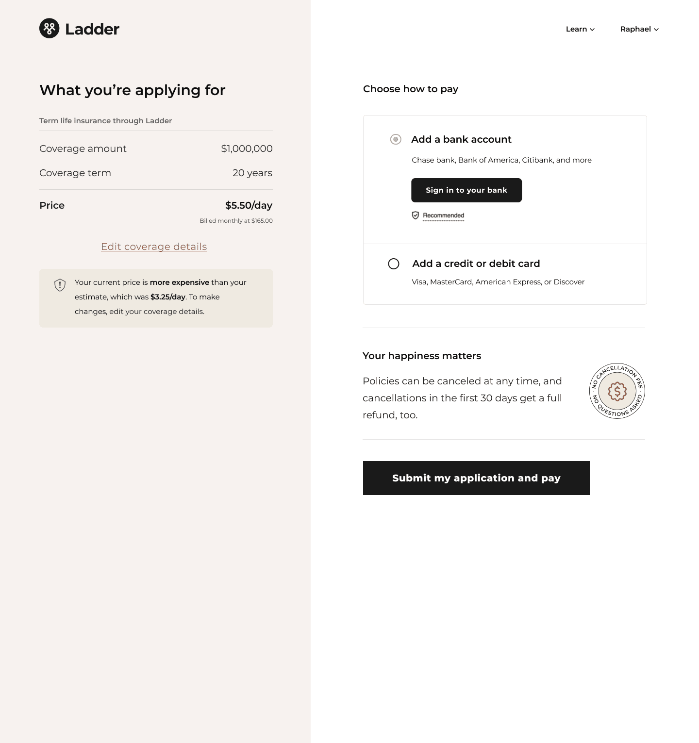 Billing checkout page