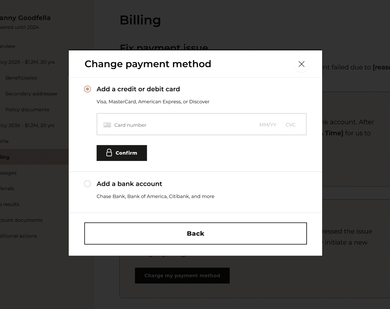 Balace check in modal