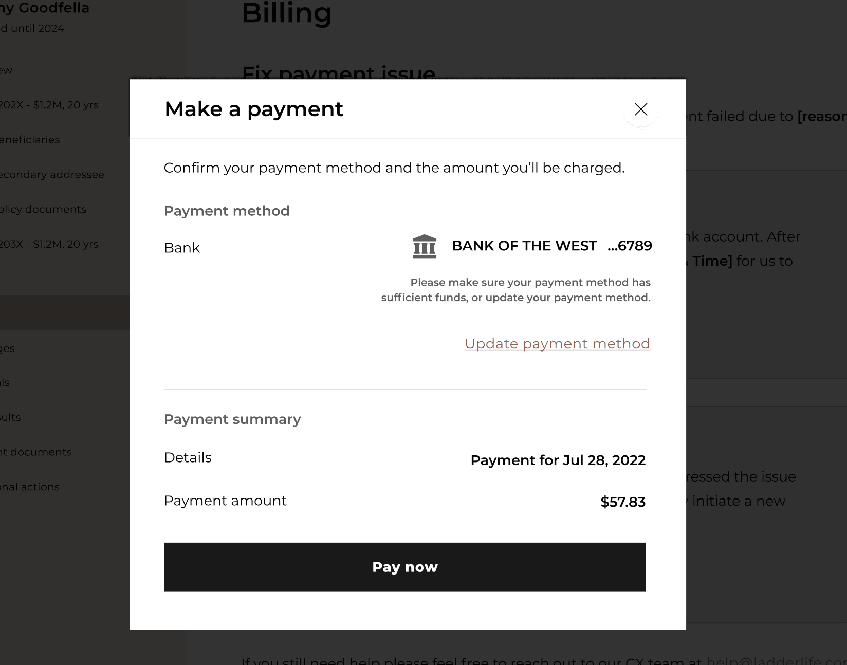 Changing payment method