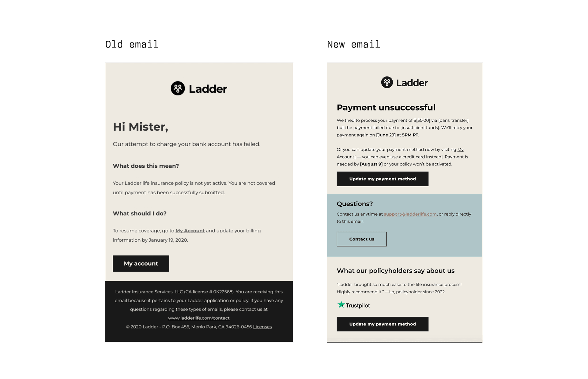 Bringing in more specific details such as payment method that failed and reasoning