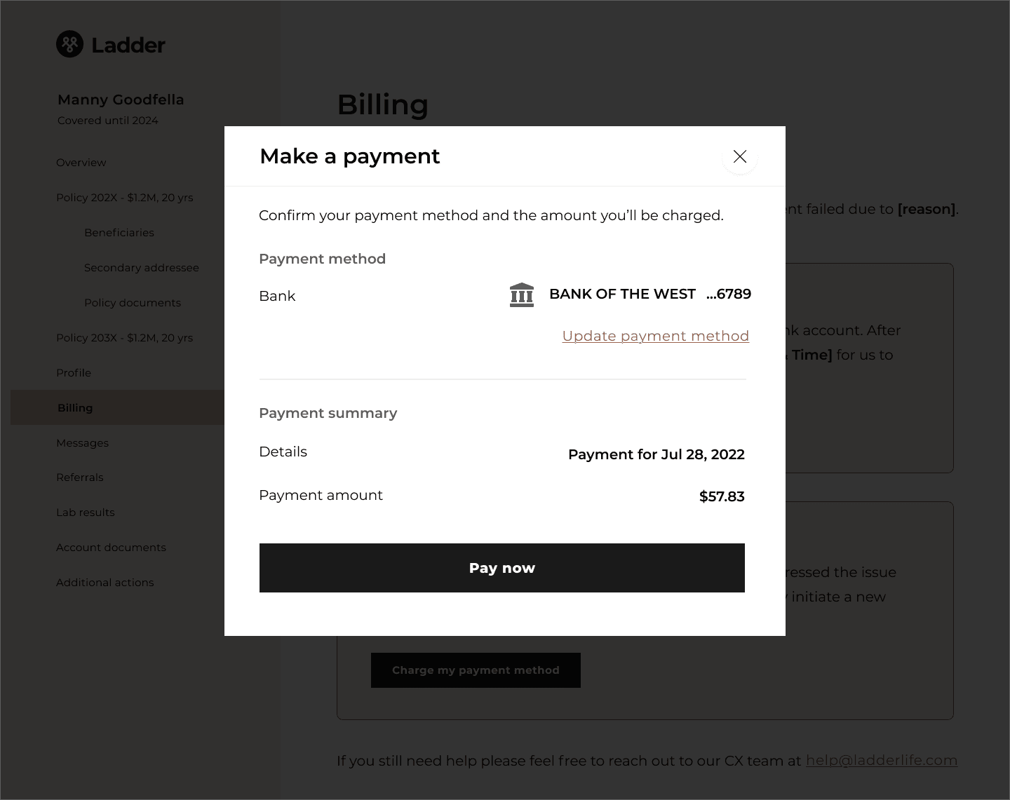 Billing modal